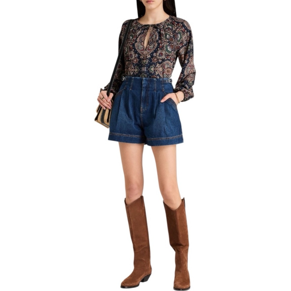 Veronica Beard Jaffe Pleated Shorts Denim